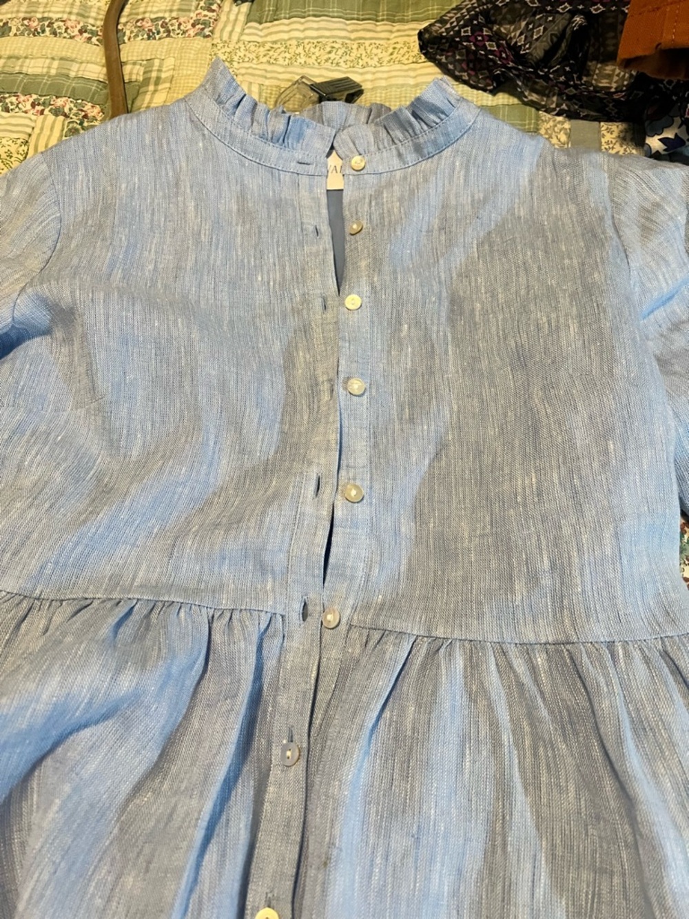 Alice Walk Light Blue Tiered Button-Front Linen Dress - Picture 4 of 5